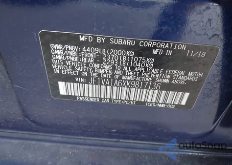 2019 Subaru Wrx из США, поврежденный, VIN JF1VA1A6XK9817136